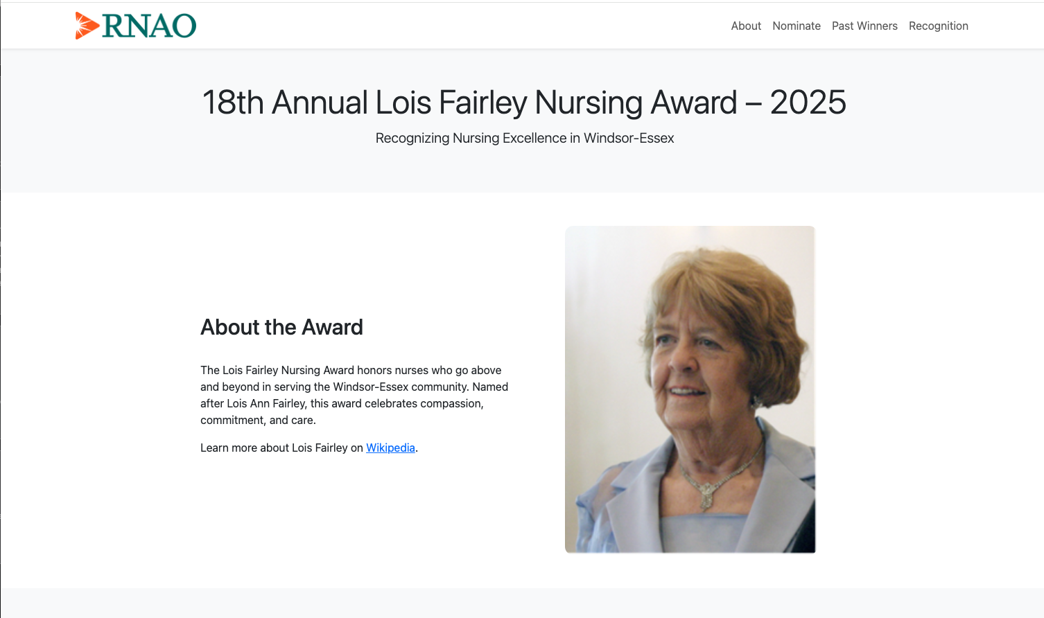 Lois Fairley Nursing Award website preview